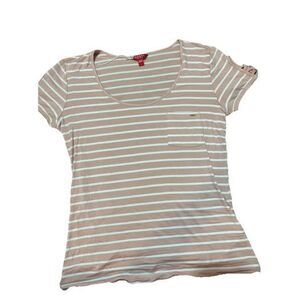 Guess Womens Pink and White Super Soft Stripped T-shirt Large